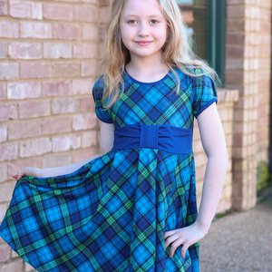 Blue Plaid Cap-Sleeve Dress & Cobalt Ruffle Cardigan - Millieloveslily.com