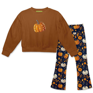 Caramel Cafe Crewneck Sweatshirt & Happy Pumpkins Flare Leggings - Millieloveslily.com