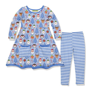 Christmas Stamp Front-Pocket A-Line Dress & Stripe Leggings - Millieloveslily.com