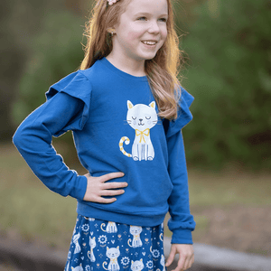Cobalt Angel-Sleeve Top & Kitten Corner Skirted Leggings - Millieloveslily.com