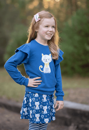 Cobalt Angel-Sleeve Top & Kitten Corner Skirted Leggings - Millieloveslily.com