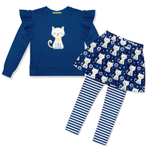 Cobalt Angel-Sleeve Top & Kitten Corner Skirted Leggings - Millieloveslily.com