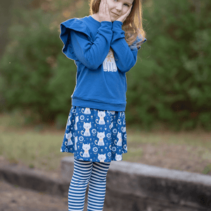 Cobalt Angel-Sleeve Top & Kitten Corner Skirted Leggings - Millieloveslily.com