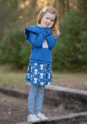 Cobalt Angel-Sleeve Top & Kitten Corner Skirted Leggings - Millieloveslily.com