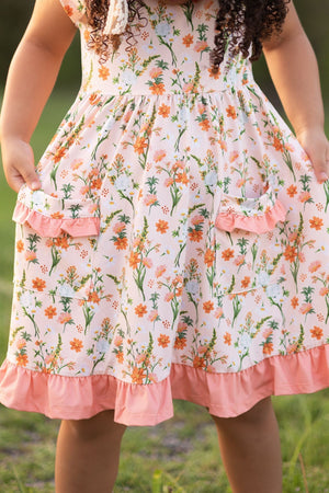 Coral Audrey Floral Patch - Pocket Dress - Millieloveslily.com