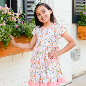 Coral Audrey Floral Patch - Pocket Dress - Millieloveslily.com