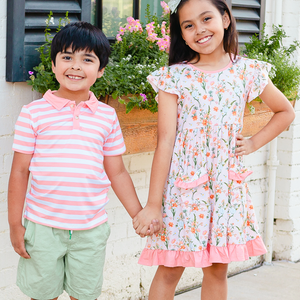 Coral Audrey Floral Patch - Pocket Dress - Millieloveslily.com