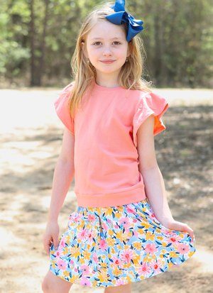 Coral Fr Terry Top & Floral Filigree Skort - Millieloveslily.com