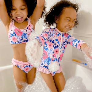 Coral May Flower Ruffle - Accent One - Piece Rashguard - Millieloveslily.com