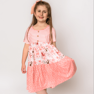 Coral Pretty Kitty Tiered Button - Front Dress - Millieloveslily.com