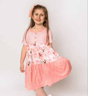 Coral Pretty Kitty Tiered Button - Front Dress - Millieloveslily.com