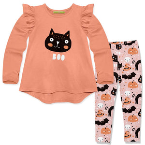 Coral Ruffle Long-Sleeve Hi-Low Top & Halloween Scare Leggings - Millieloveslily.com