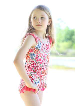 Coral Samantha Floral Ruffle - Accent One - Piece - Millieloveslily.com