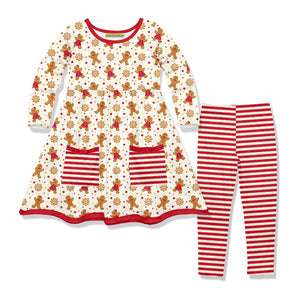 Cream Gingerbread Front-Pocket A-Line Dress & Stripe Leggings - Millieloveslily.com