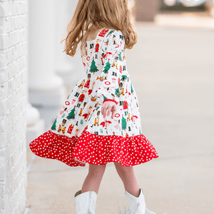 Cream Nutcracker Christmas Square-Neck Button-Front Tiered Dress - Millieloveslily.com