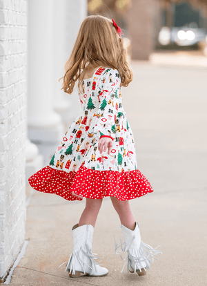 Cream Nutcracker Christmas Square-Neck Button-Front Tiered Dress - Millieloveslily.com
