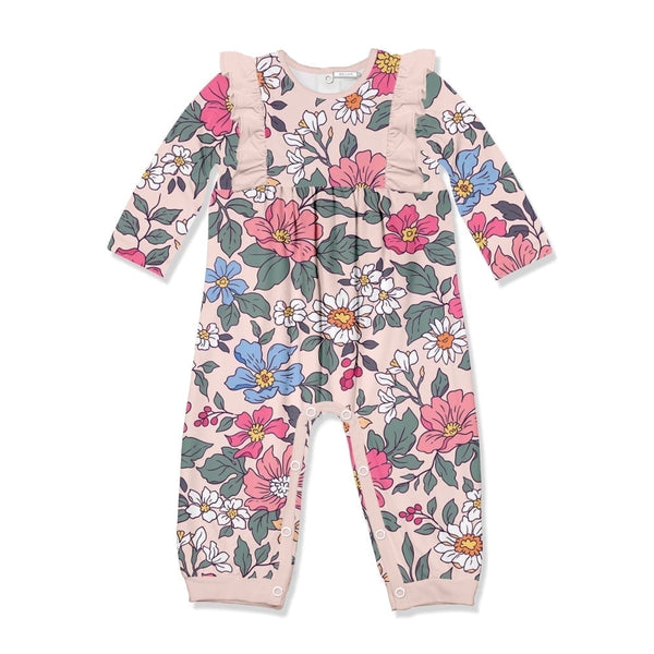 Millie Loves Lily Infant Girl Pink Floral Ruffle Trim 1-Piece