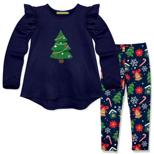 Dark Navy Hi-Low Top & Christmas Twilight Leggings - Millieloveslily.com