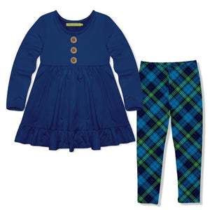 Dark Navy Long-Sleeve Babydoll Top & Plaid Leggings - Millieloveslily.com