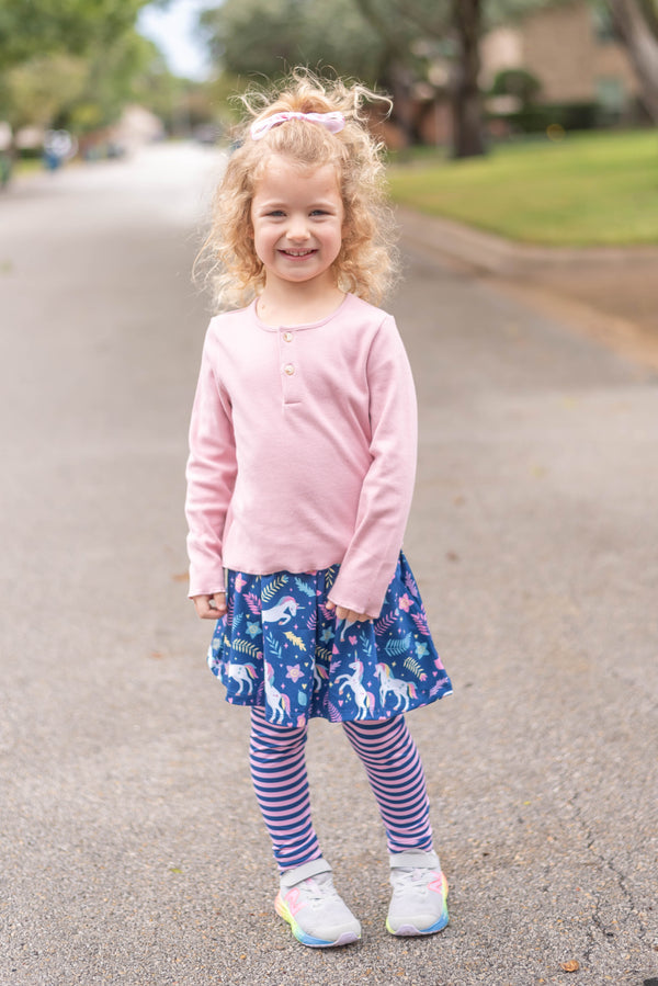 Dusty Pink Ribbed Top & Unicorn Leap Skirted Leggings