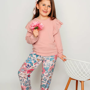Dusty Pink Angel-Sleeve Top & Velour Vintage Floral Joggers - Millieloveslily.com