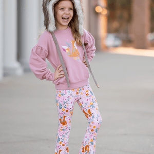 Dusty Pink Crewneck Sweatshirt & Fox Garden Flare Leggings - Millieloveslily.com