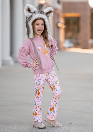 Dusty Pink Crewneck Sweatshirt & Fox Garden Flare Leggings - Millieloveslily.com