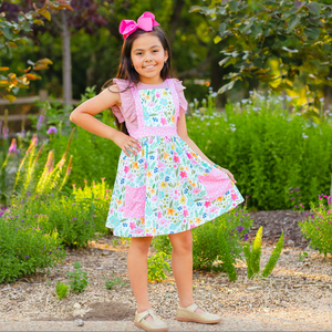 Dusty Pink Ribbed Ruffle Sleeveless Top & Meadow Floral Sleeveless Dress - Millieloveslily.com