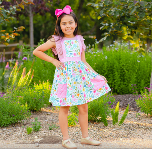 Dusty Pink Ribbed Ruffle Sleeveless Top & Meadow Floral Sleeveless Dress - Millieloveslily.com