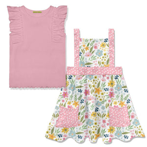 Dusty Pink Ribbed Ruffle Sleeveless Top & Meadow Floral Sleeveless Dress - Millieloveslily.com
