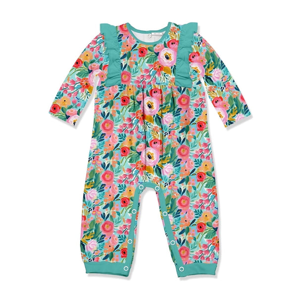 Millie Loves Lily Infant Girl Mint New Beginnings Floral Ruffle Trim 1-Piece