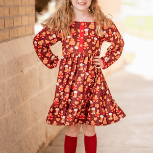 Gingerbread Square-Neck Button-Front Dress & Red Button Leggings - Millieloveslily.com