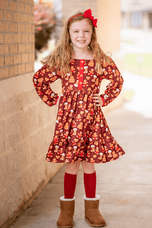Gingerbread Square-Neck Button-Front Dress & Red Button Leggings - Millieloveslily.com