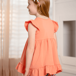 Girls Coral Top & New Beginnings Floral Ruffle Short Set, back 