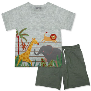 Gray Animal Zoo Tee & Olive Drawstring Shorts - Millieloveslily.com