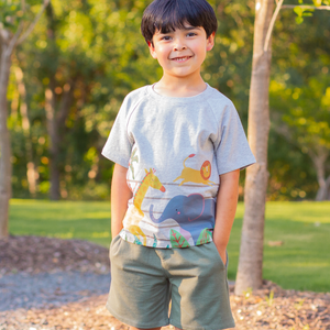 Gray Animal Zoo Tee & Olive Drawstring Shorts - Millieloveslily.com