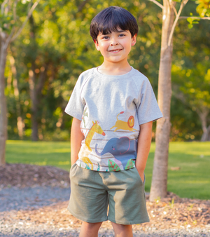 Gray Animal Zoo Tee & Olive Drawstring Shorts - Millieloveslily.com