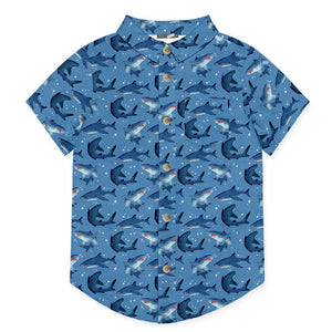 Gray Blue Sam The Shark Short - Sleeve Button - Up - Millieloveslily.com