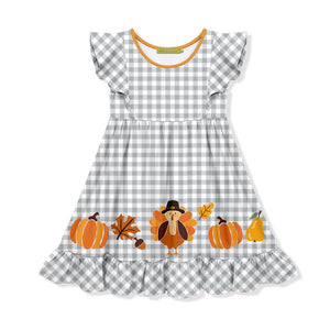 Gray Gingham Turkey Angel-Sleeve Dress - Millieloveslily.com