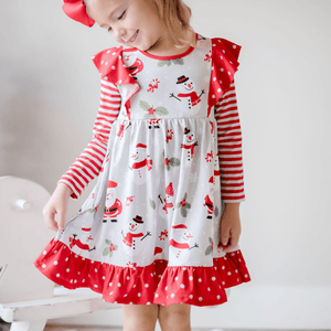 Gray Santa Snowman Angel-Sleeve Dress - Millieloveslily.com