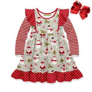 Gray Santa Snowman Angel-Sleeve Dress - Millieloveslily.com