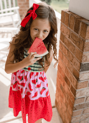 Green & Red Watermelon Tiered Sleeveless A - Line Dress - Millieloveslily.com