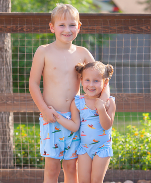 Ice Blue Doggie Surf Swim Shorties - Millieloveslily.com