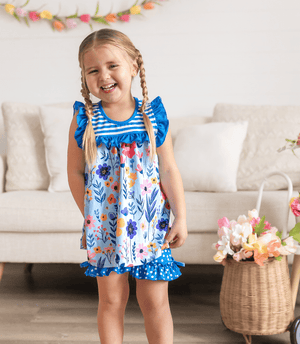 Ice Blue Floral Ruffle Sleeveless Top & Bow Shorts - Millieloveslily.com