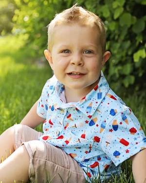 Ice Blue Ice Cream Short - Sleeve Button - Up - Millieloveslily.com