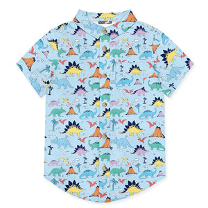 Ice Blue Island Dino Short - Sleeve Button - Up - Millieloveslily.com