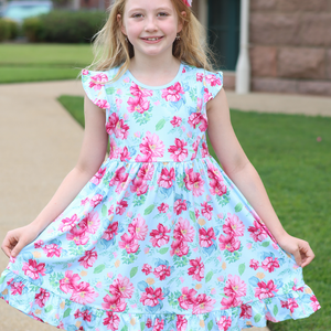 Ice Blue Phoebe Floral Angel - Sleeve Dress - Millieloveslily.com