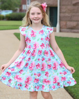 Ice Blue Phoebe Floral Angel - Sleeve Dress - Millieloveslily.com
