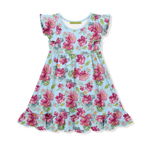 Ice Blue Phoebe Floral Angel - Sleeve Dress - Millieloveslily.com