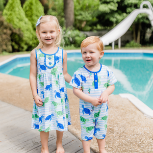 Ice Blue Stripe Swimming Turtle Playsuit - Millieloveslily.com